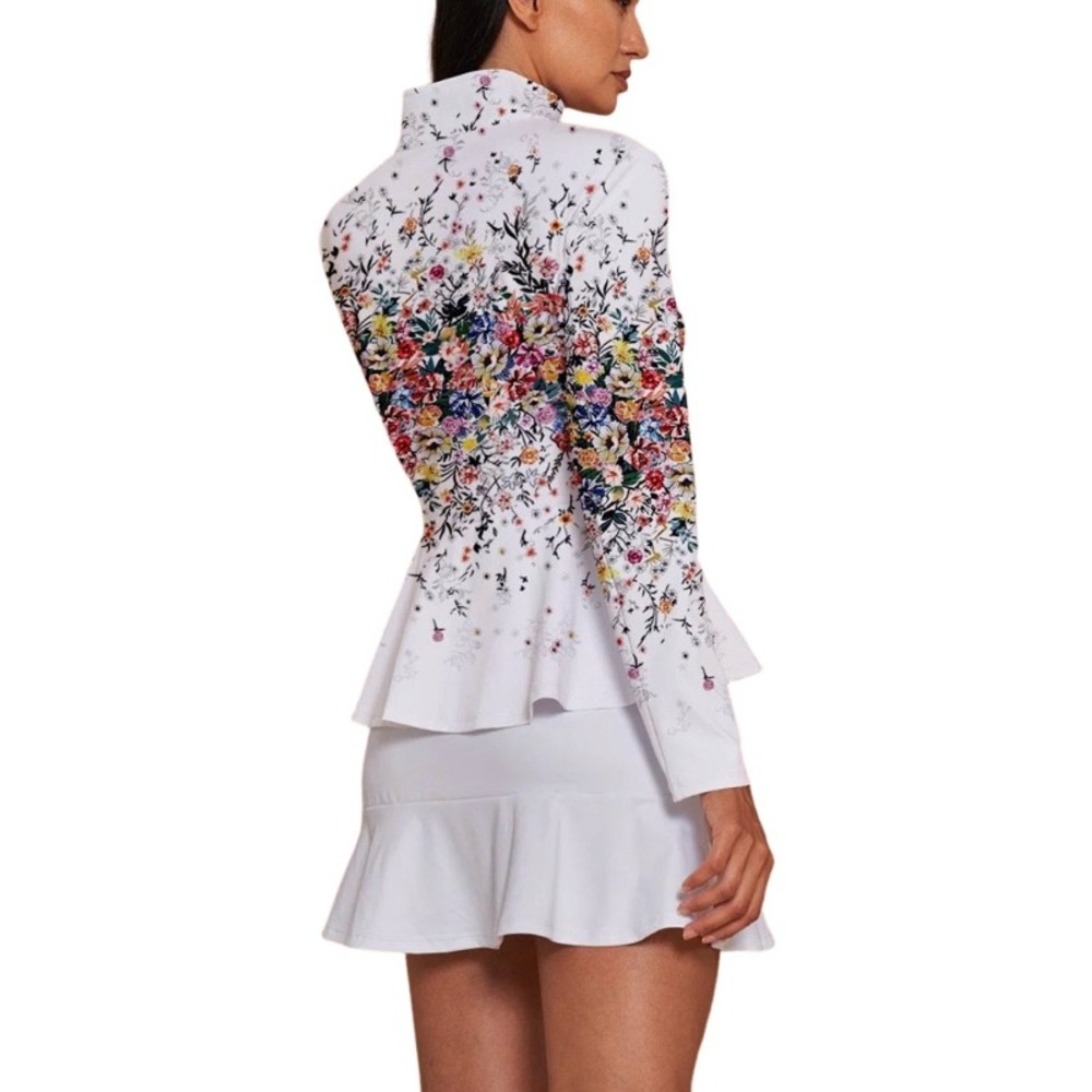 ACEGOLFS Size Medium Full Zip Jacket White Floral Botanical Energy Golfcore